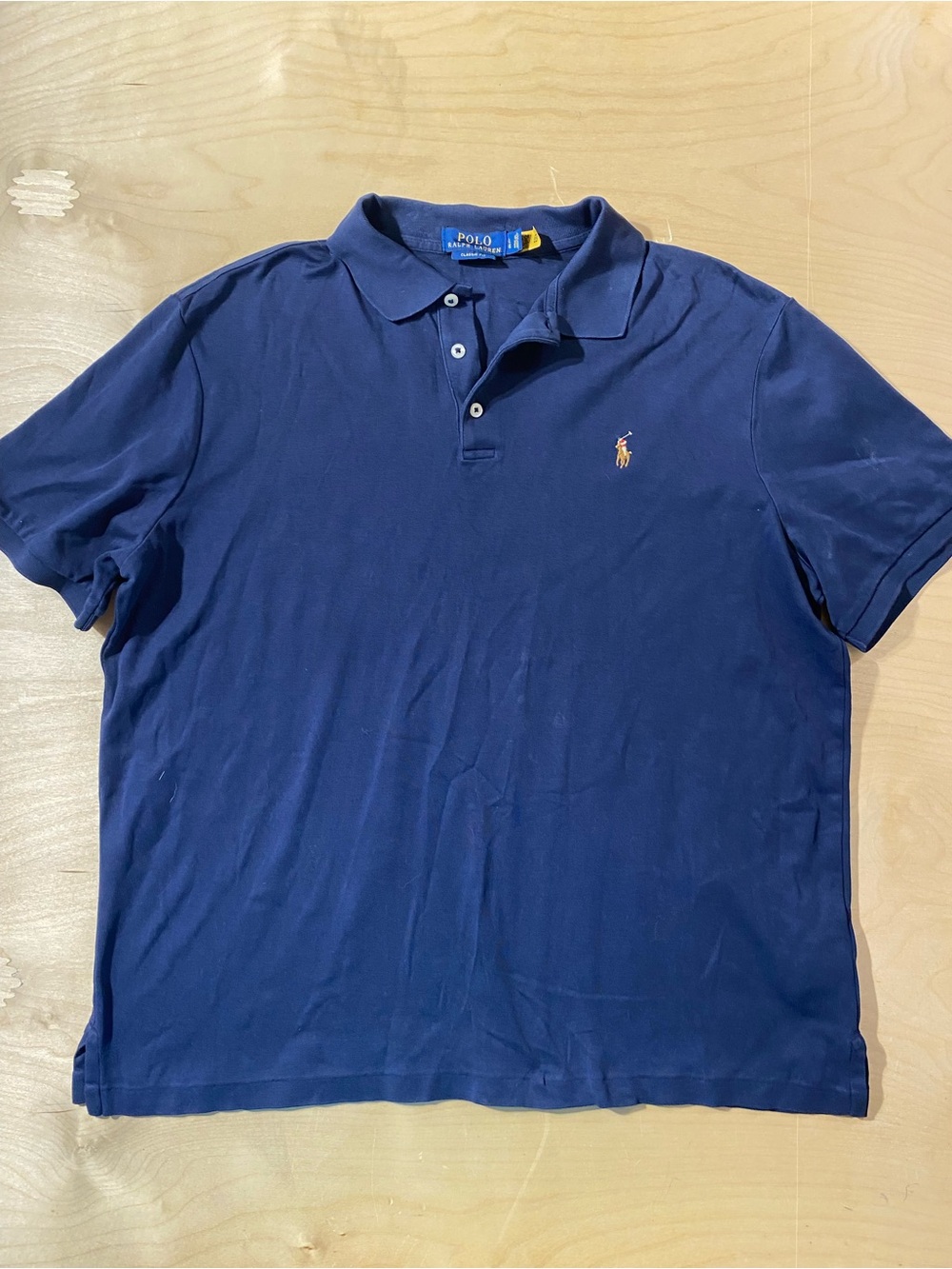 Polo Ralph Lauren Men's Navy Polo with Gold Pony Embroidery Large (Z)